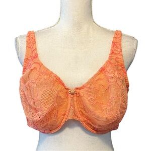 Cacique Unlined Lace Underwire Bra SZ 42DD in Orange